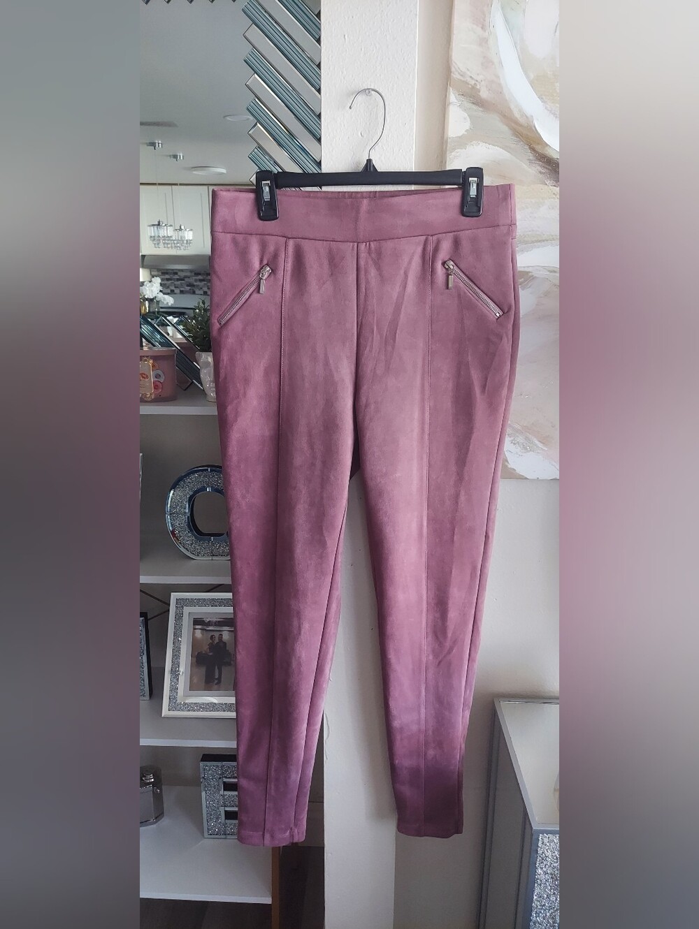 Faux velvet women pants.